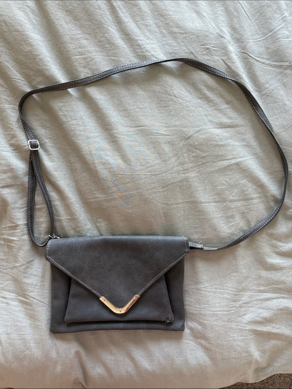 Gray Crossbody Envelope Bag with silver Accent